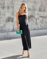 Parker Satin Midi Skirt - Black  - SALE Oshnow